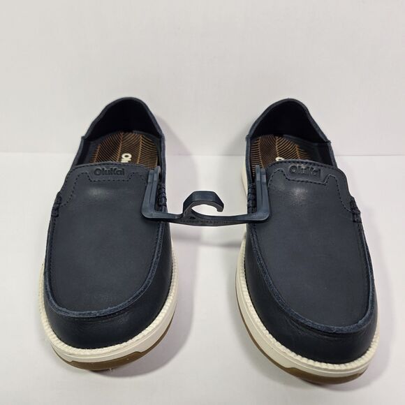 OluKai‎ Kakaha Nia Mens 9.5 Mood Indigo Blue Leather Slip On Shoes Loafers